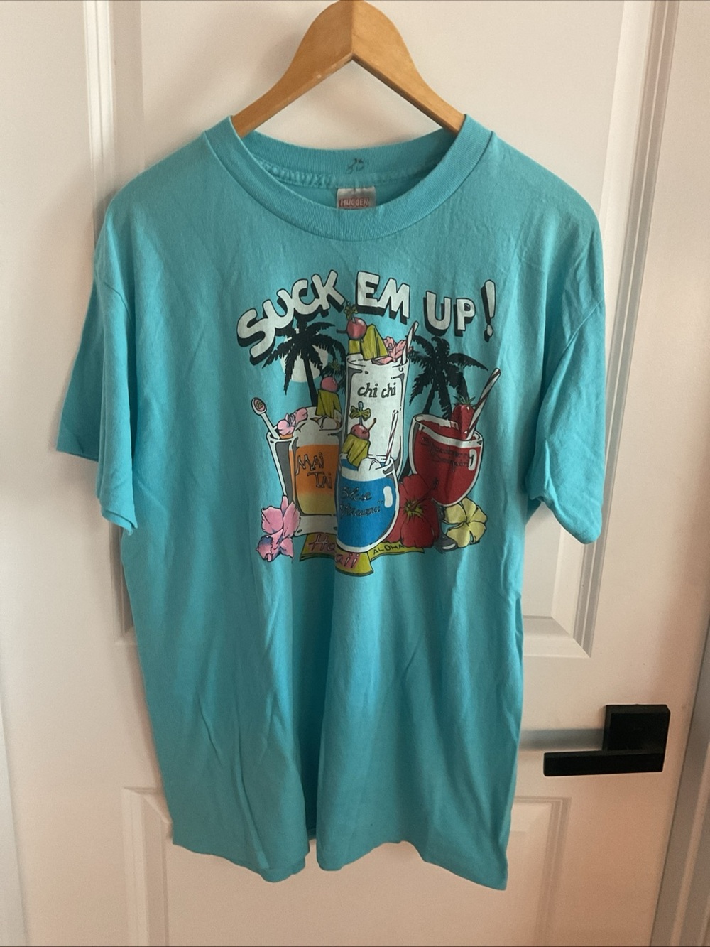 Turquoise Graphic Tee - 'Suck Em Up!' Tropical Drink Design